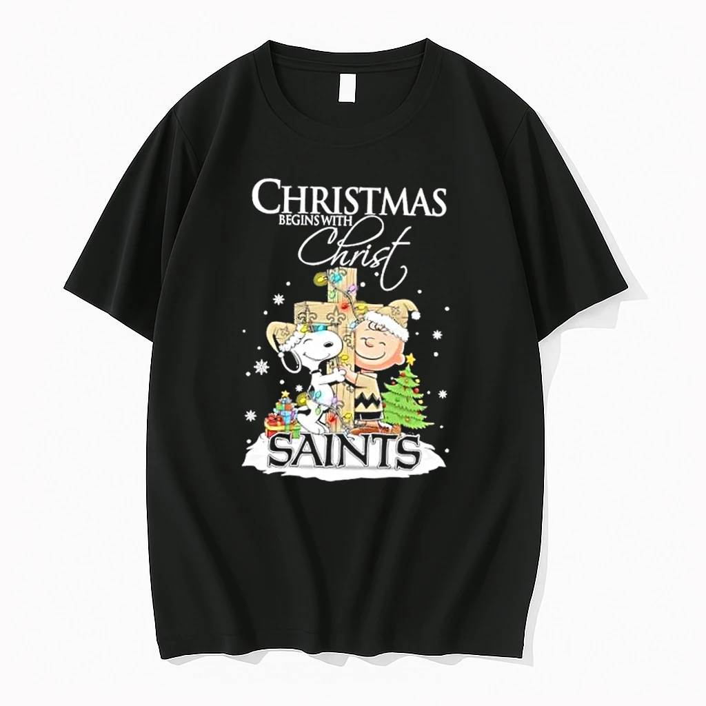 Snoopy And Charlie Brown X New Orleans Saints Christmas Begins With Christ Shirts