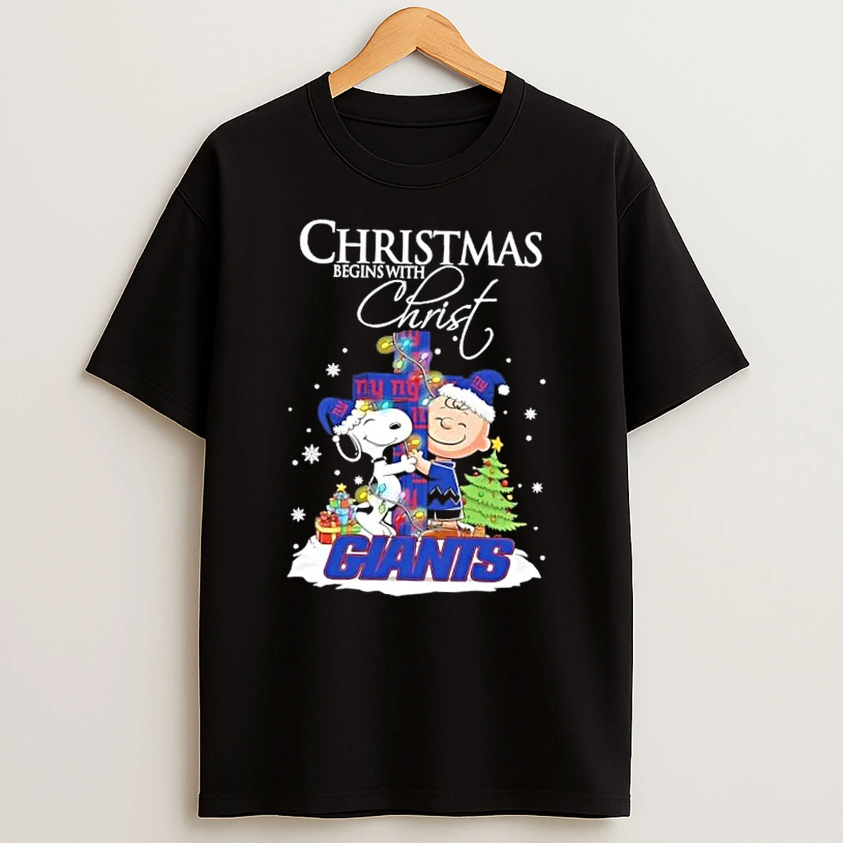 Snoopy And Charlie Brown X New York Giants Christmas Begins With Christ Shirts