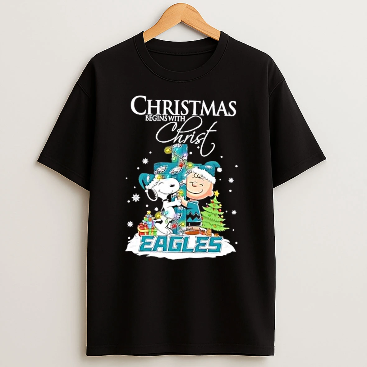 Snoopy And Charlie Brown X Philadelphia Eagles Christmas Begins With Christ Shirts
