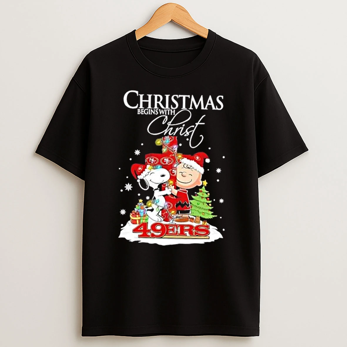 Snoopy And Charlie Brown X San Francisco 49ers Christmas Begins With Christ Shirts