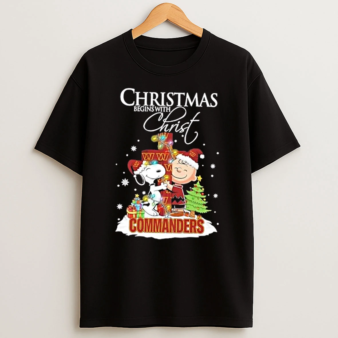 Snoopy And Charlie Brown X Washington Commanders Christmas Begins With Christ Shirts