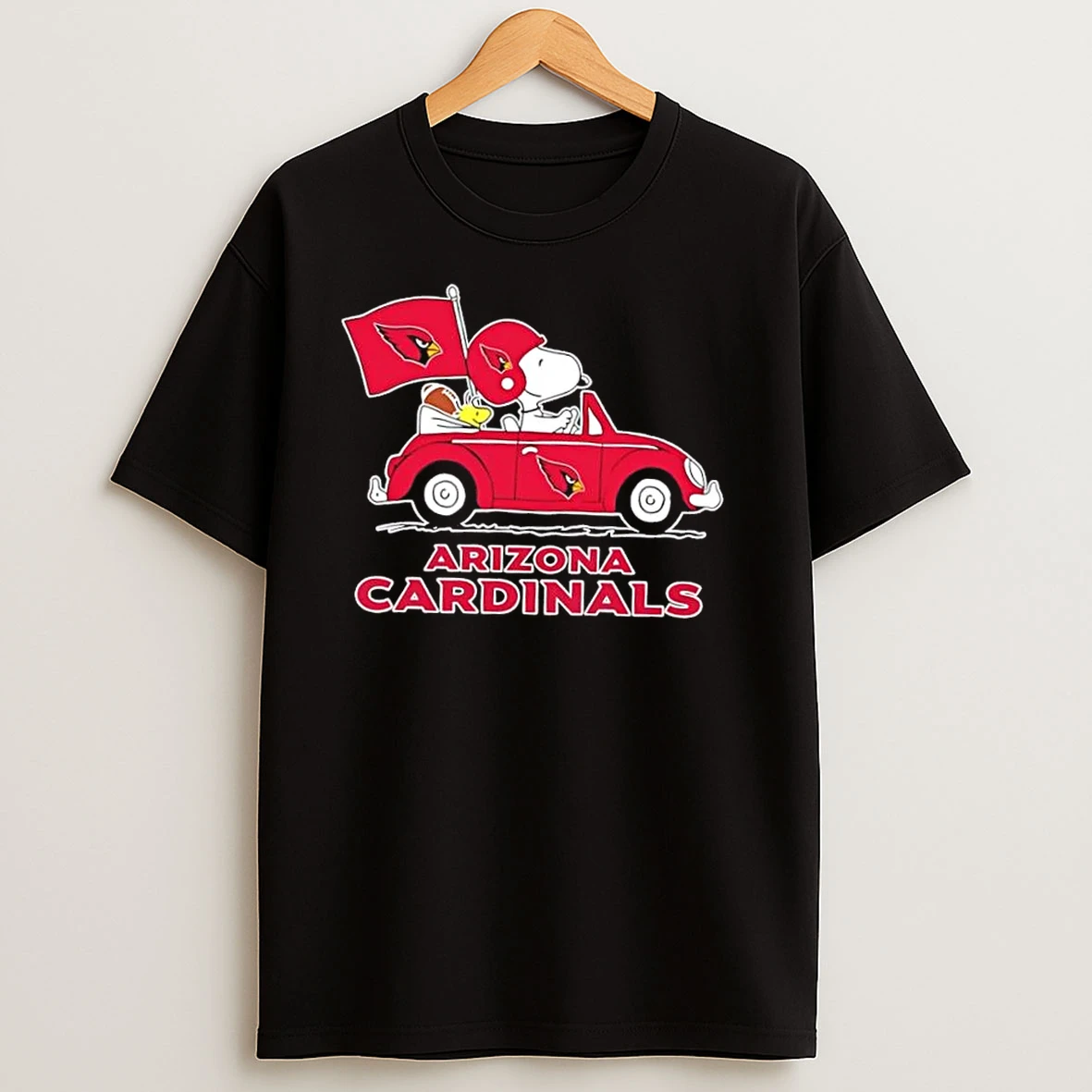 Snoopy And Woodstock Driving Car Arizona Cardinals Football T Shirts