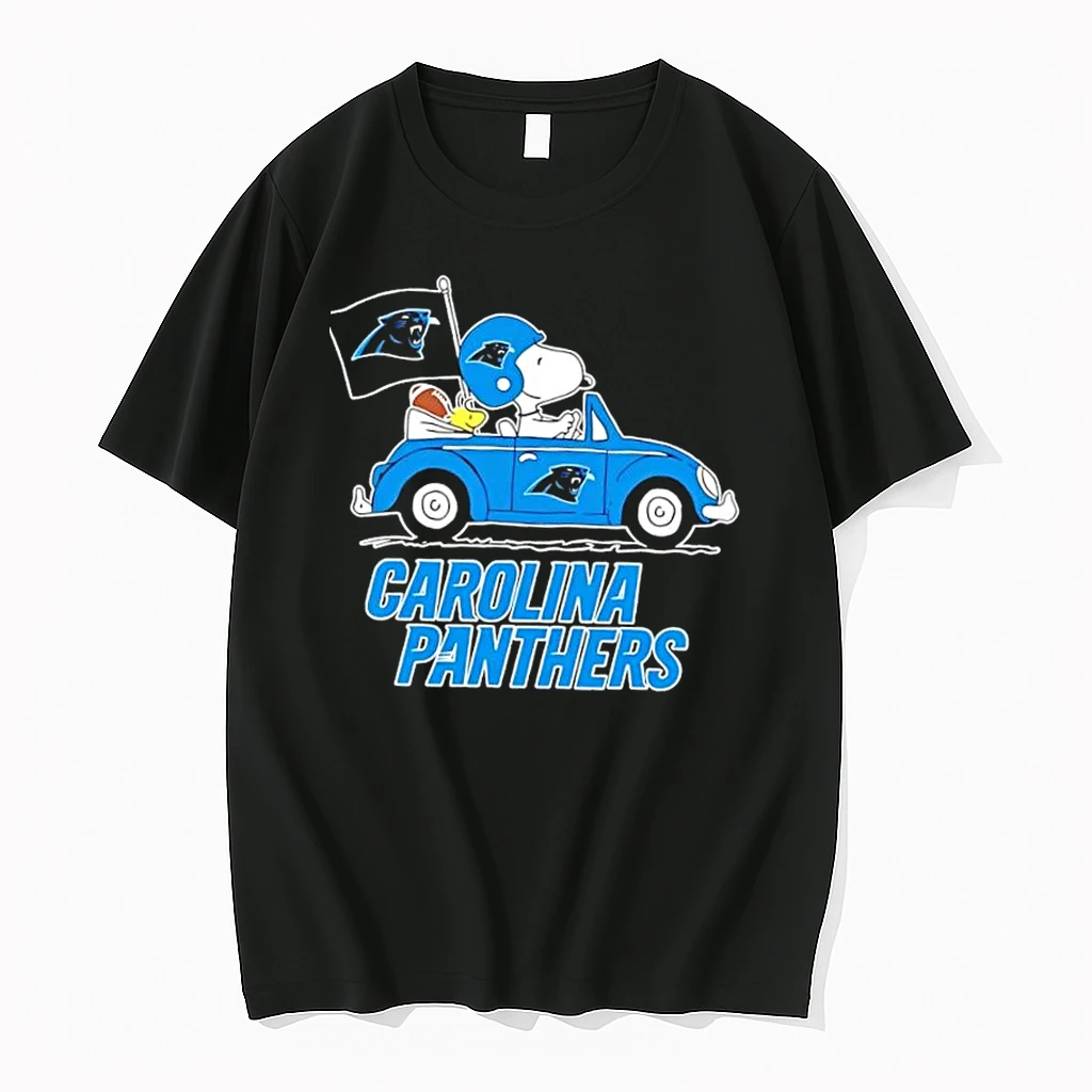 Snoopy And Woodstock Driving Car Carolina Panthers Football Shirts