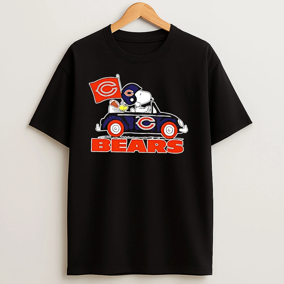 Snoopy And Woodstock Driving Car Chicago Bears Football T Shirts