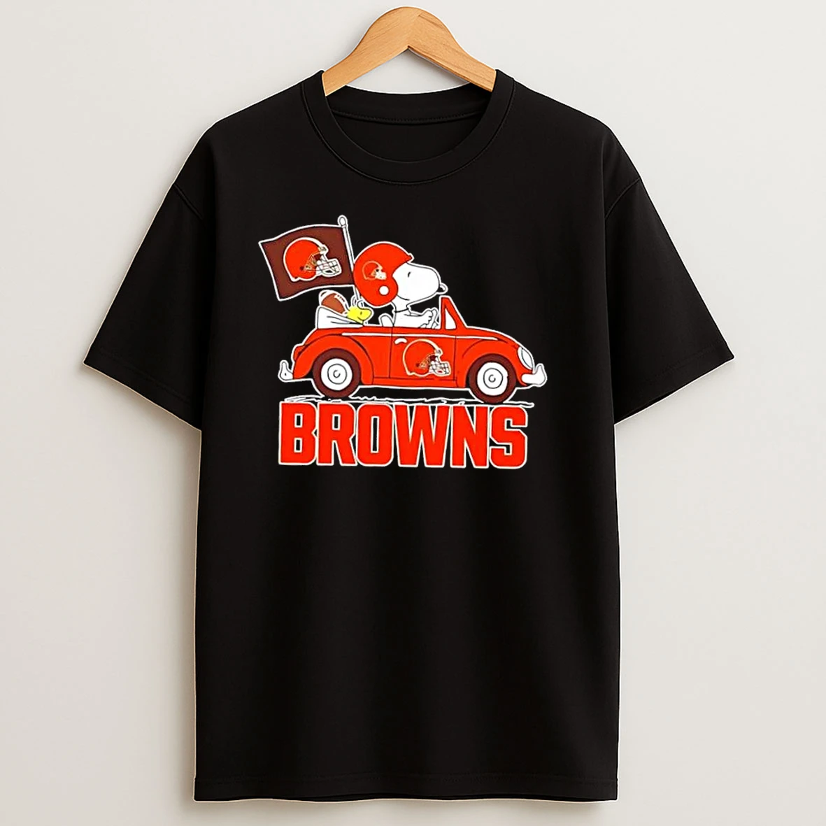Snoopy And Woodstock Driving Car Cleveland Browns Football T Shirts