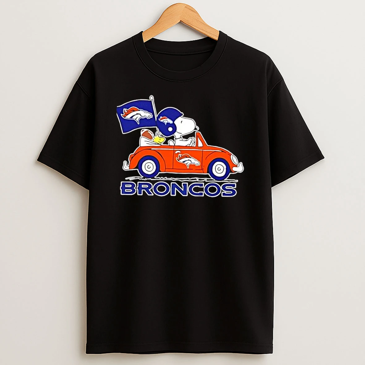 Snoopy And Woodstock Driving Car Denver Broncos Football Shirts