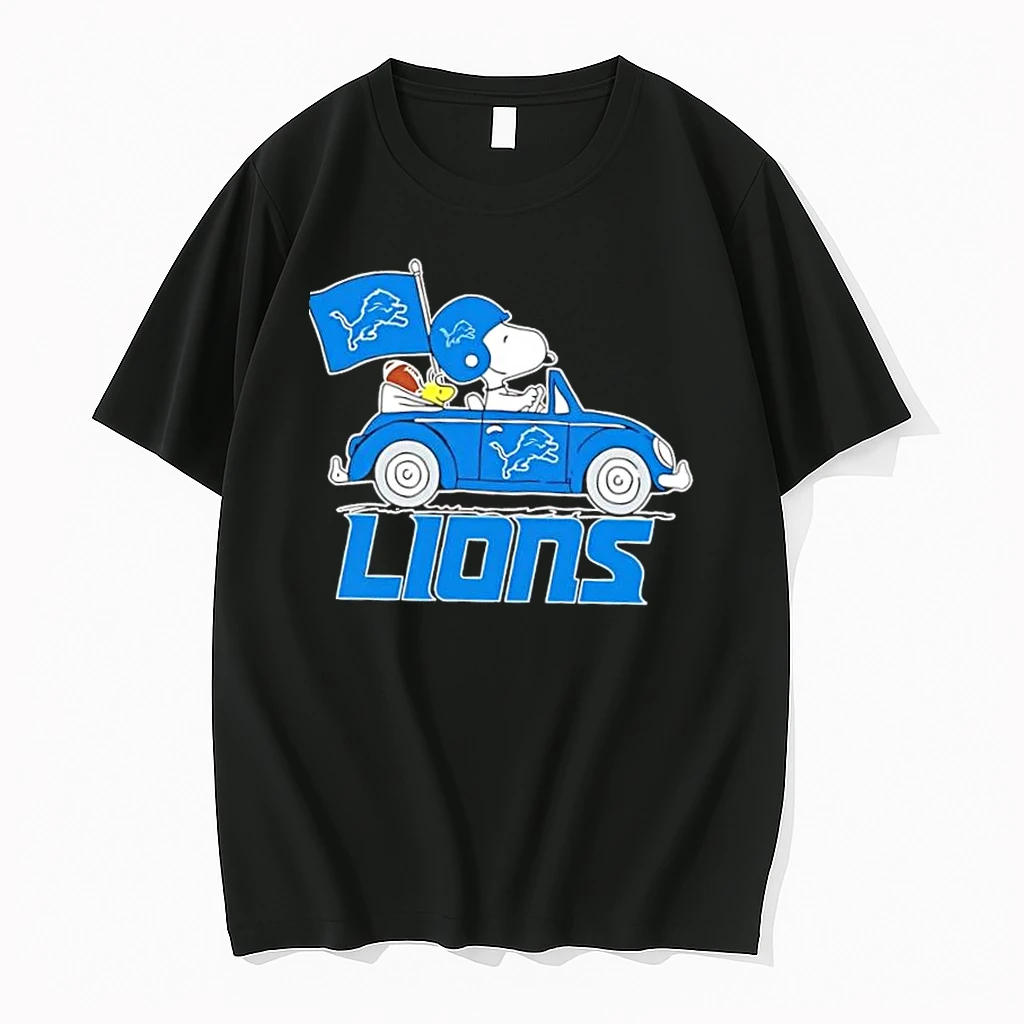 Snoopy And Woodstock Driving Car Detroit Lions Football Shirts