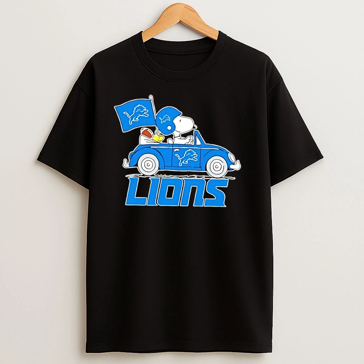 Snoopy And Woodstock Driving Car Detroit Lions Football T Shirts