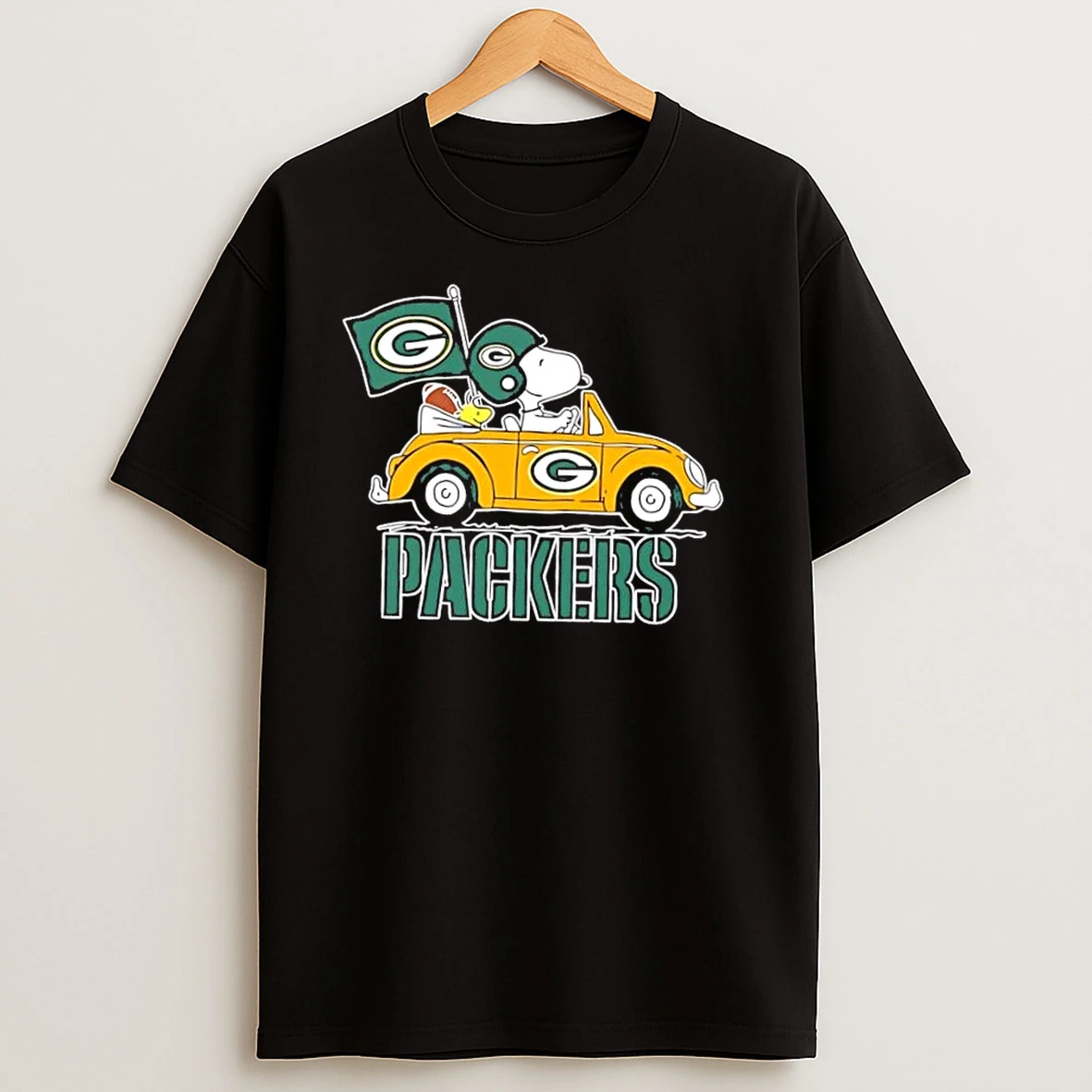 Snoopy And Woodstock Driving Car Green Bay Packers Football T Shirts