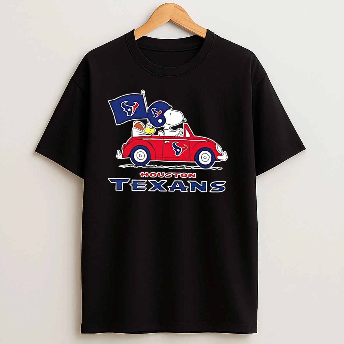Snoopy And Woodstock Driving Car Houston Texans Football T Shirts