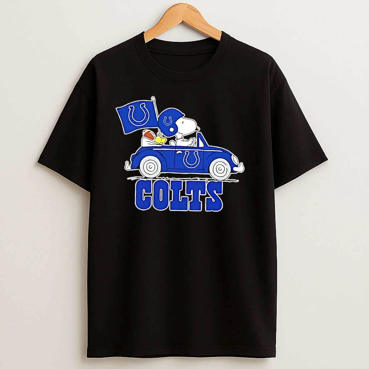 Snoopy And Woodstock Driving Car Indianapolis Colts Football T Shirts