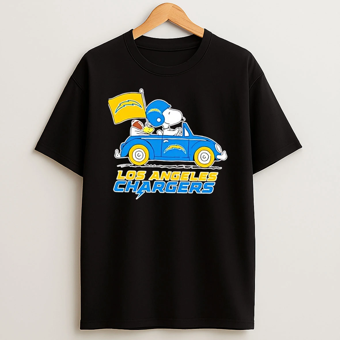 Snoopy And Woodstock Driving Car Los Angeles Chargers Football Shirts