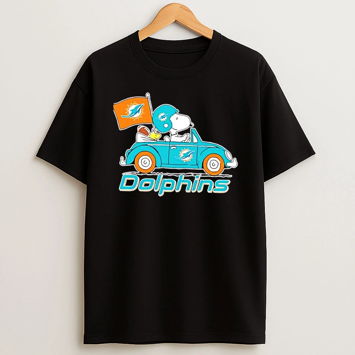 Snoopy And Woodstock Driving Car Miami Dolphins Football Shirts