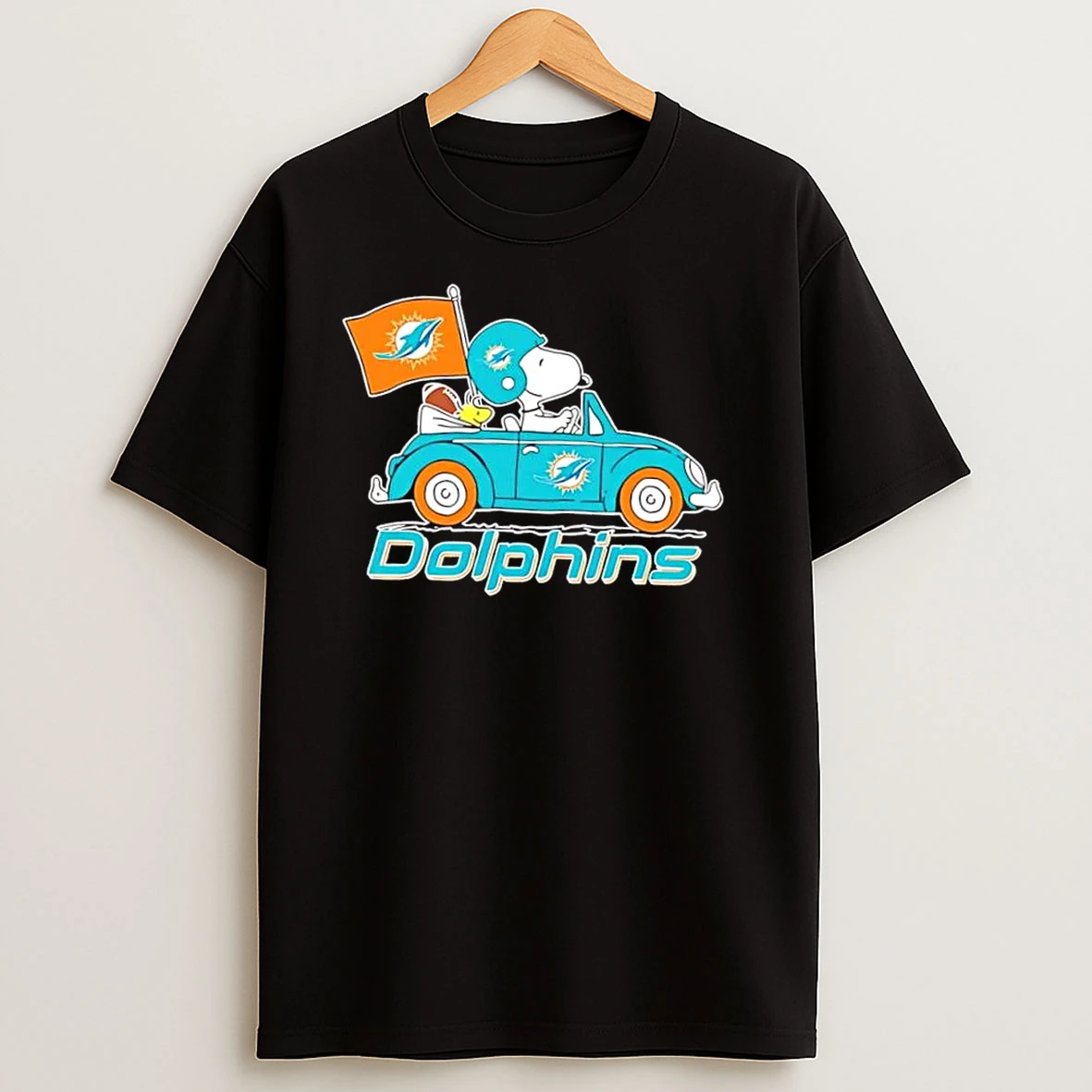Snoopy And Woodstock Driving Car Miami Dolphins Football T Shirts