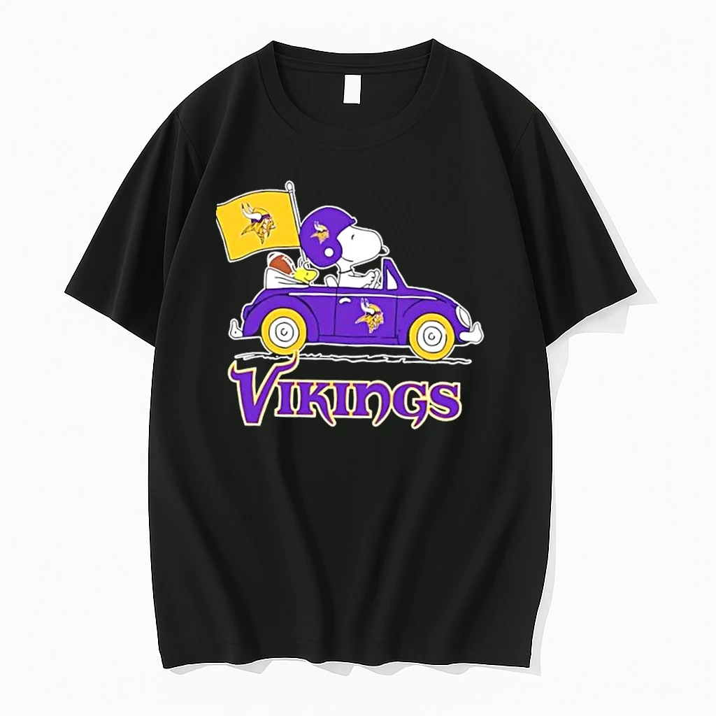 Snoopy And Woodstock Driving Car Minnesota Vikings Football Shirts