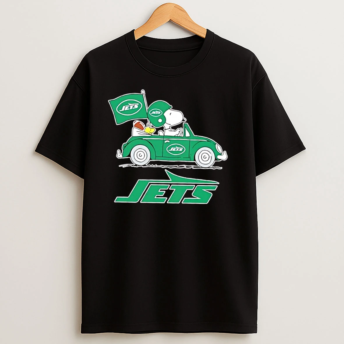 Snoopy And Woodstock Driving Car New York Jets Football T Shirts