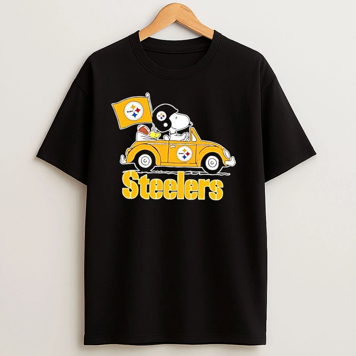 Snoopy And Woodstock Driving Car Pittsburgh Steelers Football T Shirts