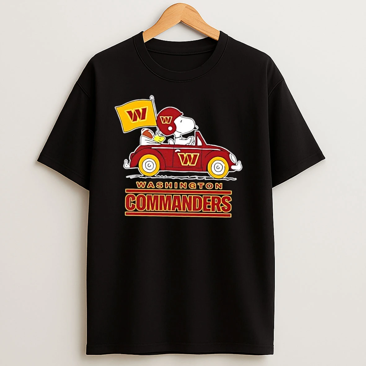 Snoopy And Woodstock Driving Car Washington Commanders Football T Shirts