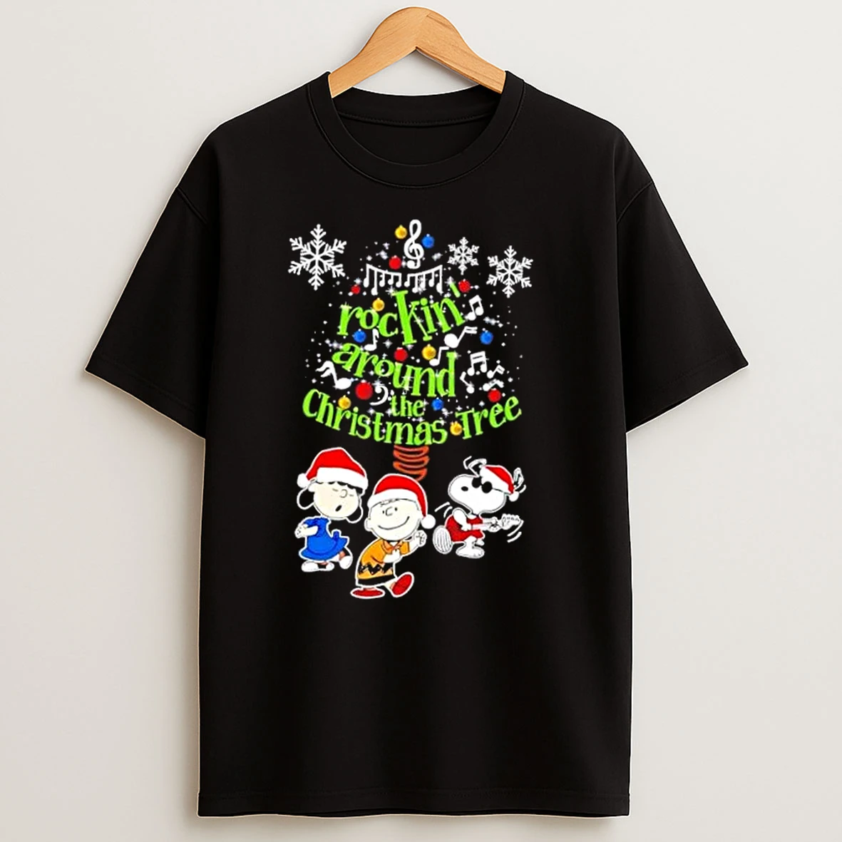 Snoopy And Friends Rockin Around Christmas Tree T Shirts