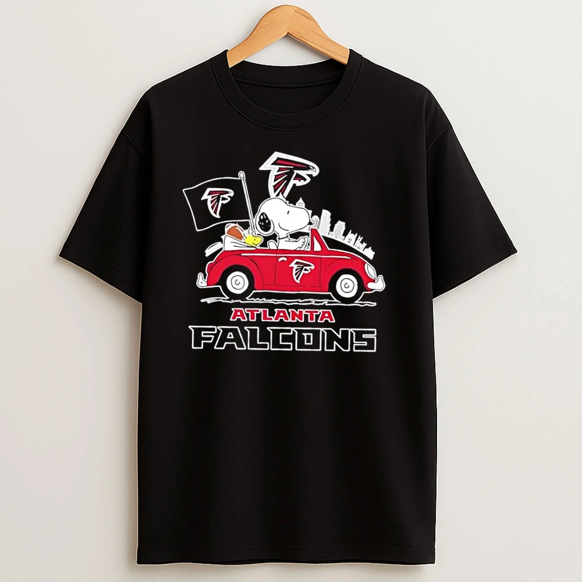 Snoopy Driving Car Atlanta Falcons Football City Skyline T Shirts