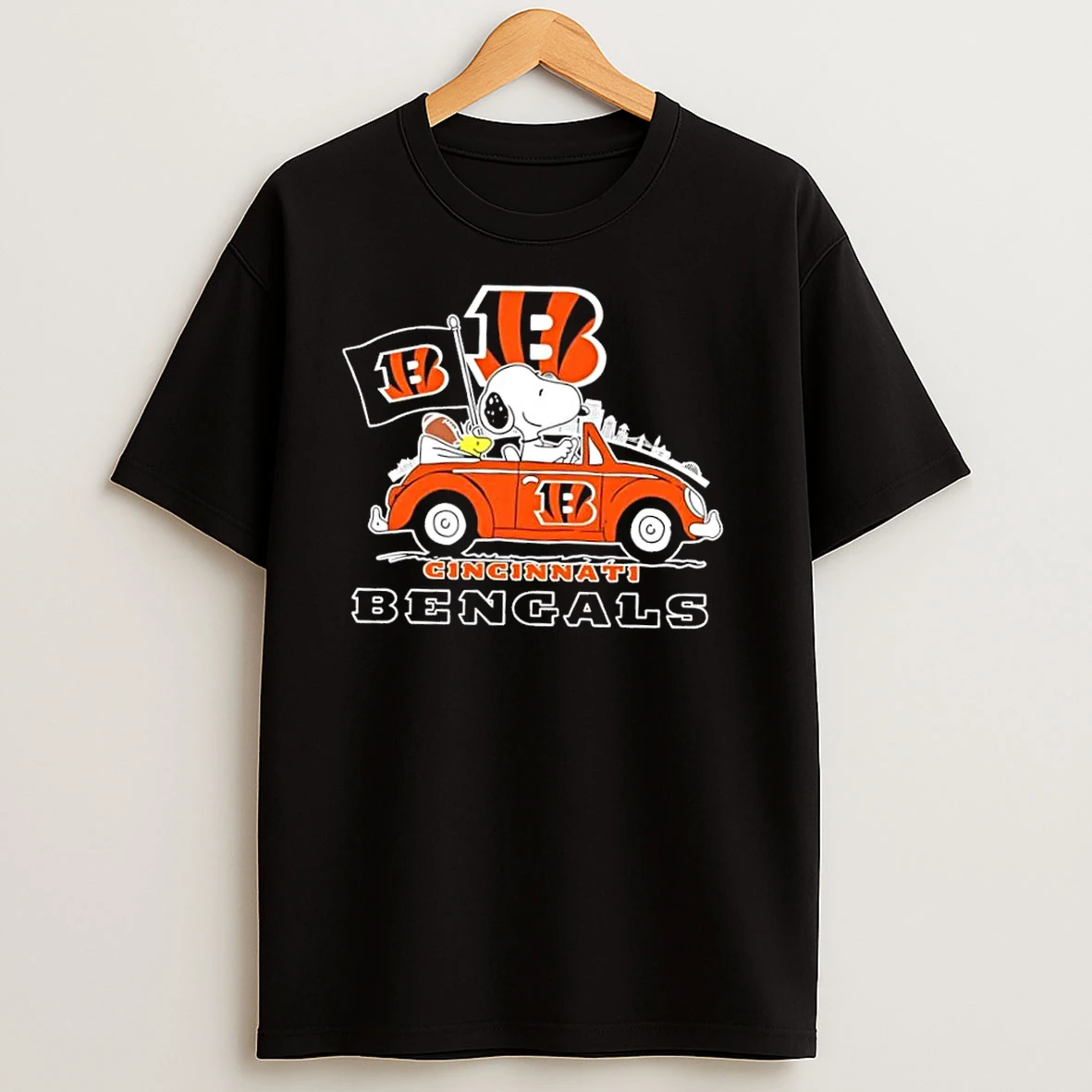 Snoopy Driving Car Cincinnati Bengals Football City Skyline T Shirts