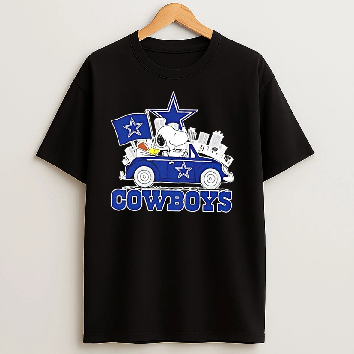 Snoopy Driving Car Dallas Cowboys Football City Skyline T Shirts