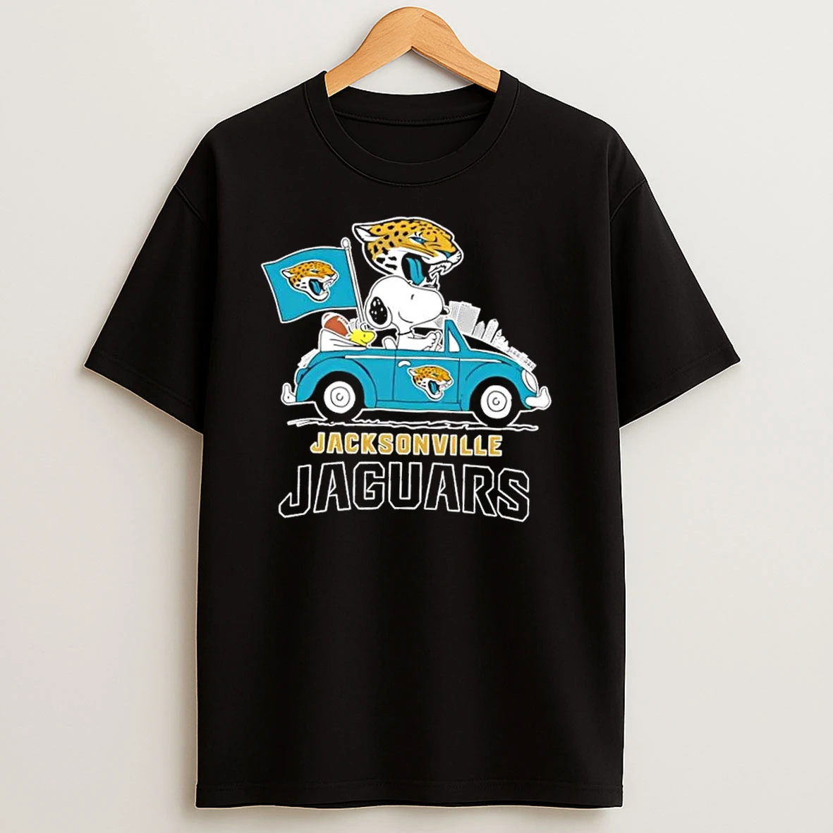 Snoopy Driving Car Jacksonville Jaguars Football City Skyline T Shirts