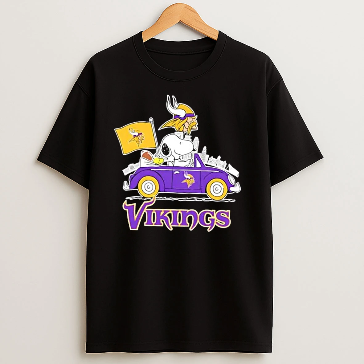 Snoopy Driving Car Minnesota Vikings Football City Skyline T Shirts