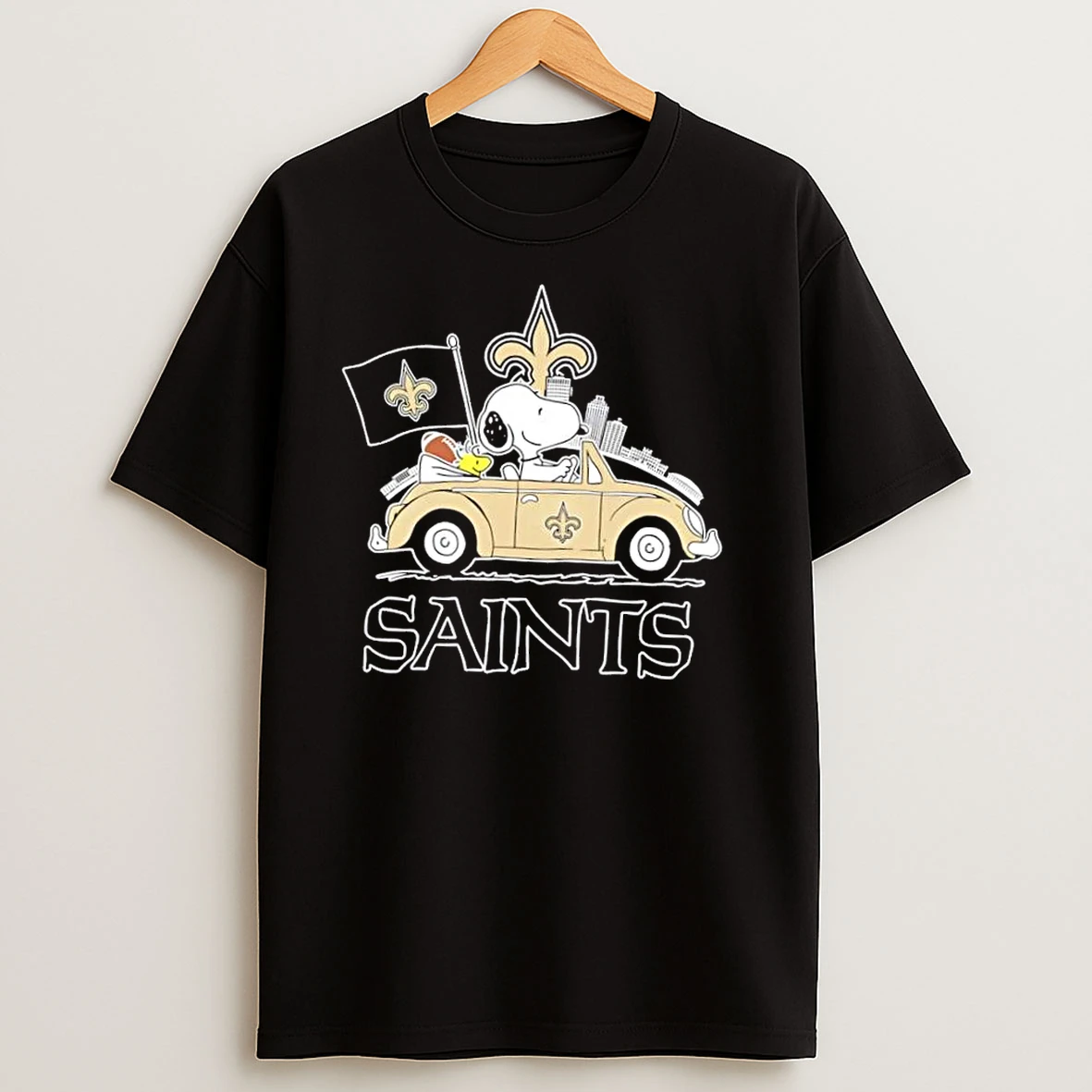 Snoopy Driving Car New Orleans Saints Football City Skyline T Shirts