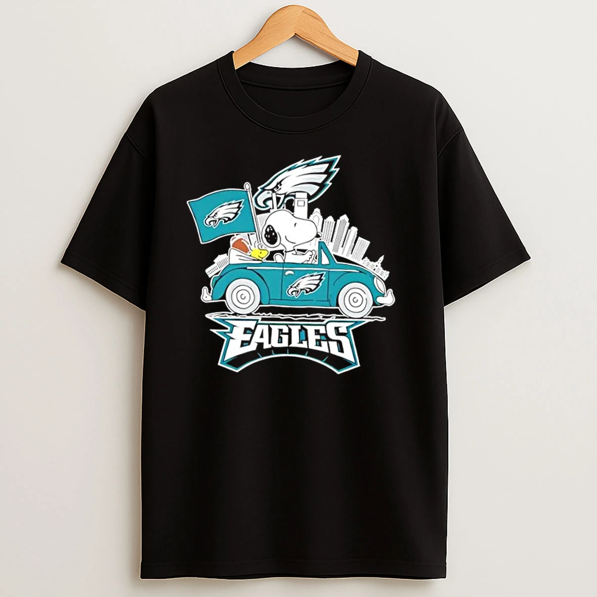 Snoopy Driving Car Philadelphia Eagles Football City Skyline T Shirts