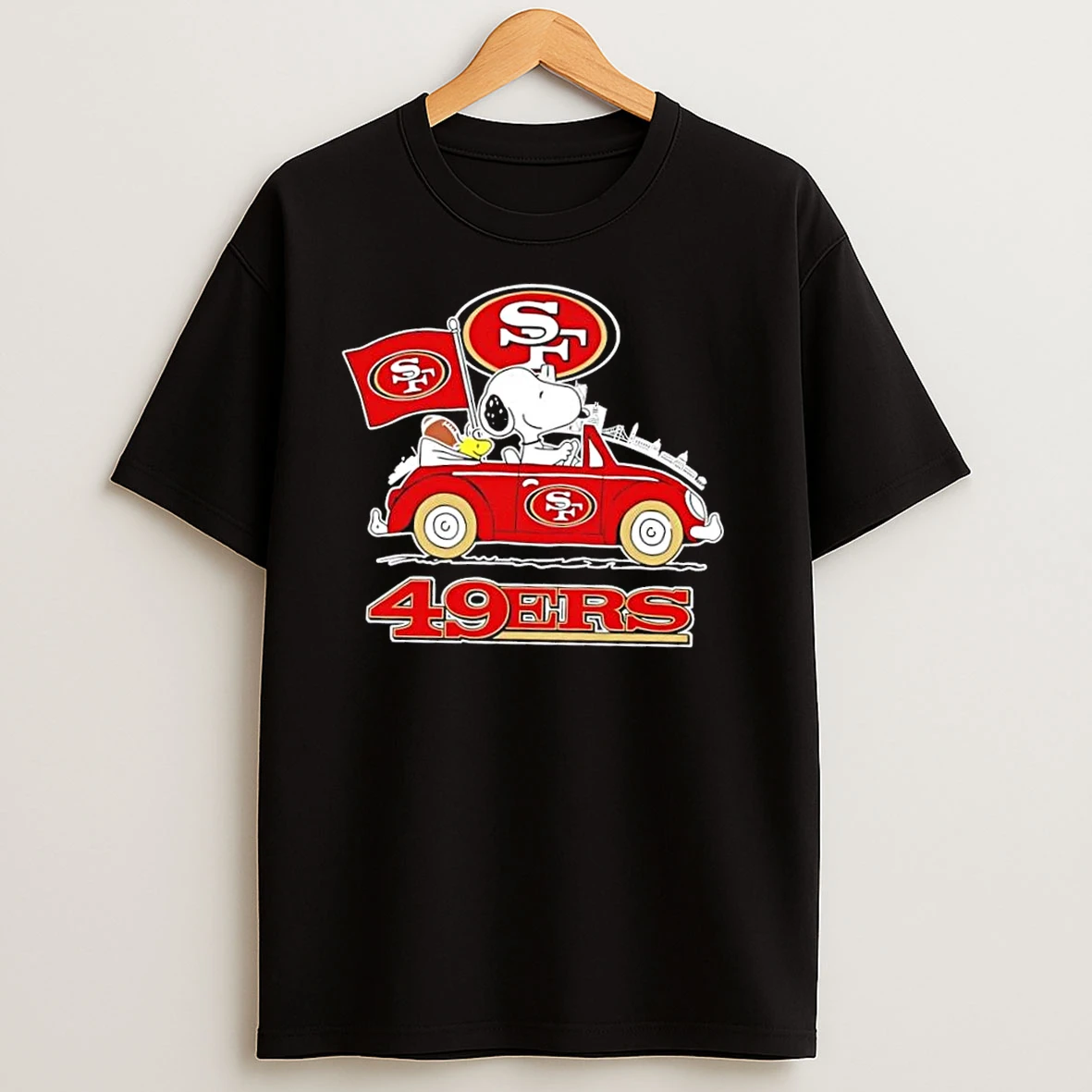 Snoopy Driving Car San Francisco 49ers Football City Skyline T Shirts