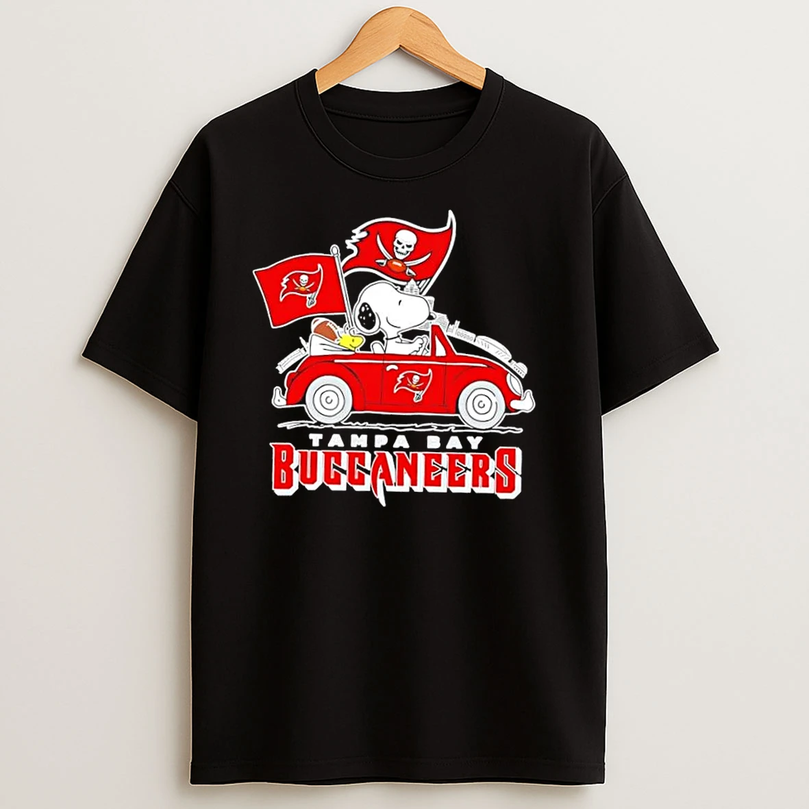 Snoopy Driving Car Tampa Bay Buccaneers Football City Skyline T Shirts