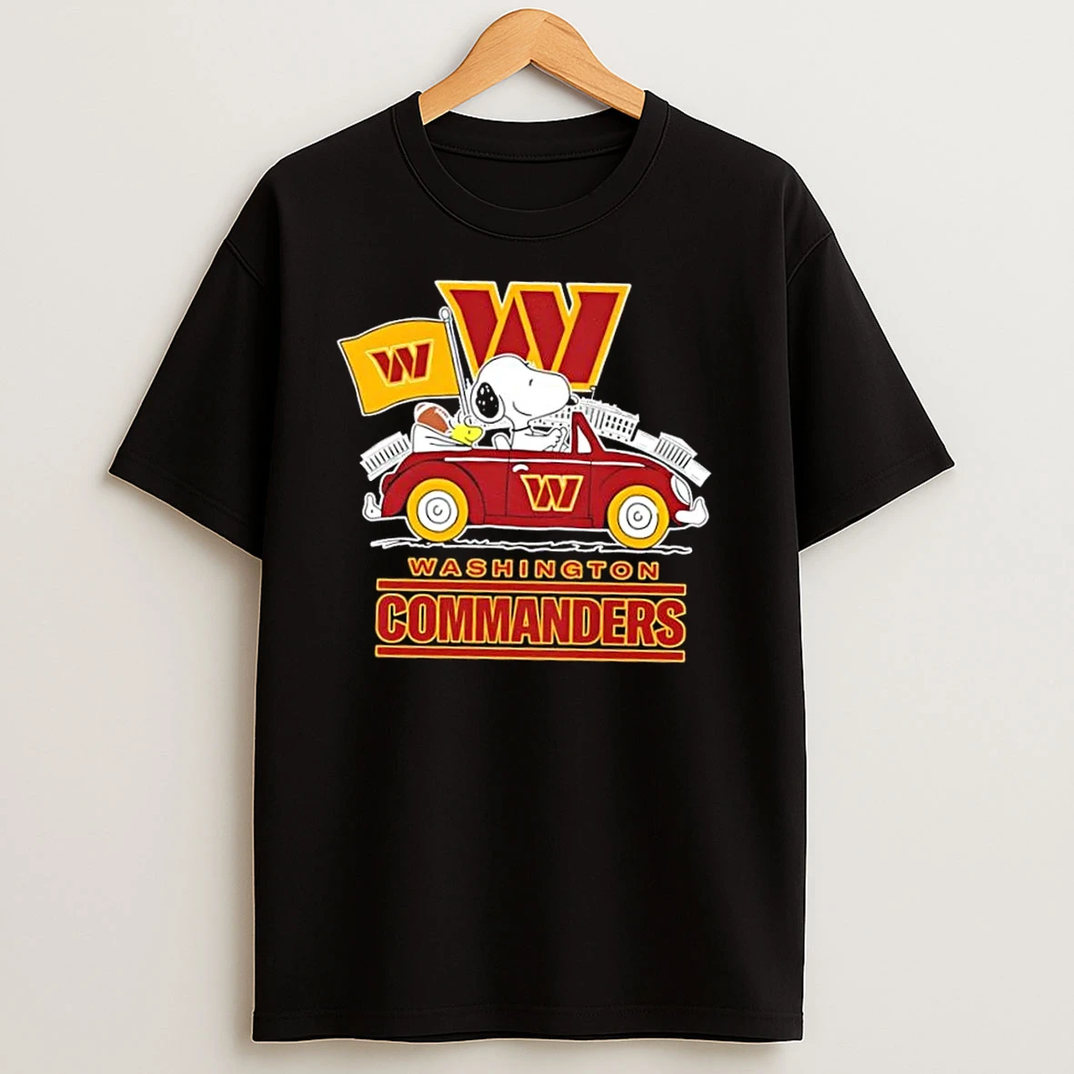Snoopy Driving Car Washington Commanders Football City Skyline T Shirts