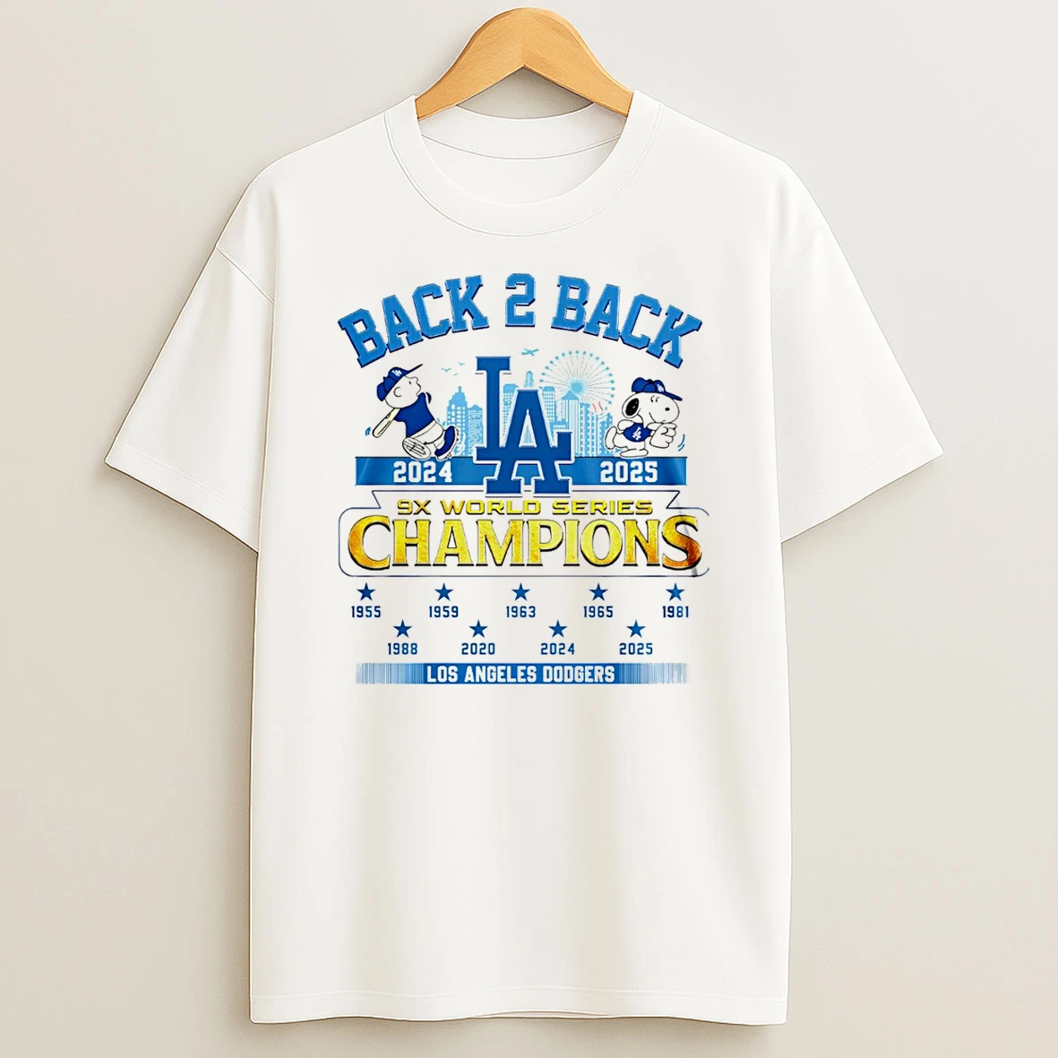Snoopy X Los Angeles Dodgers 9x World Series Champions 2025 Back To Back Shirts