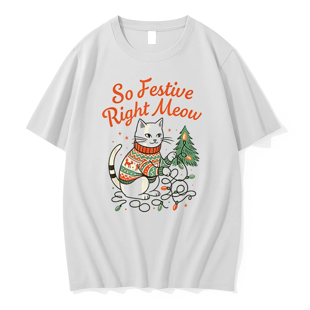So Festive Right Meow Funny Cat Christmas Santa Holiday Shirts