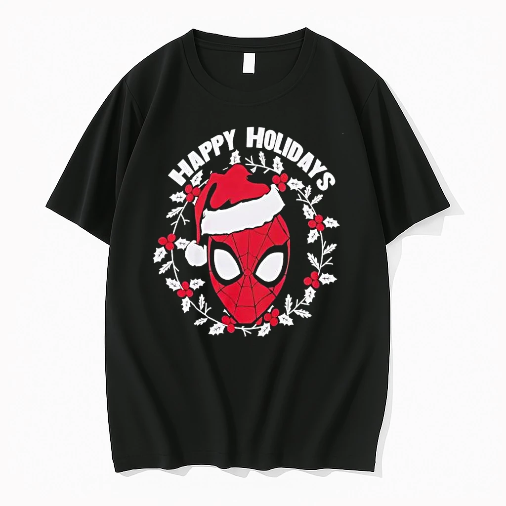 Spider Man Hat Santa Happy Holidays Black Shirts