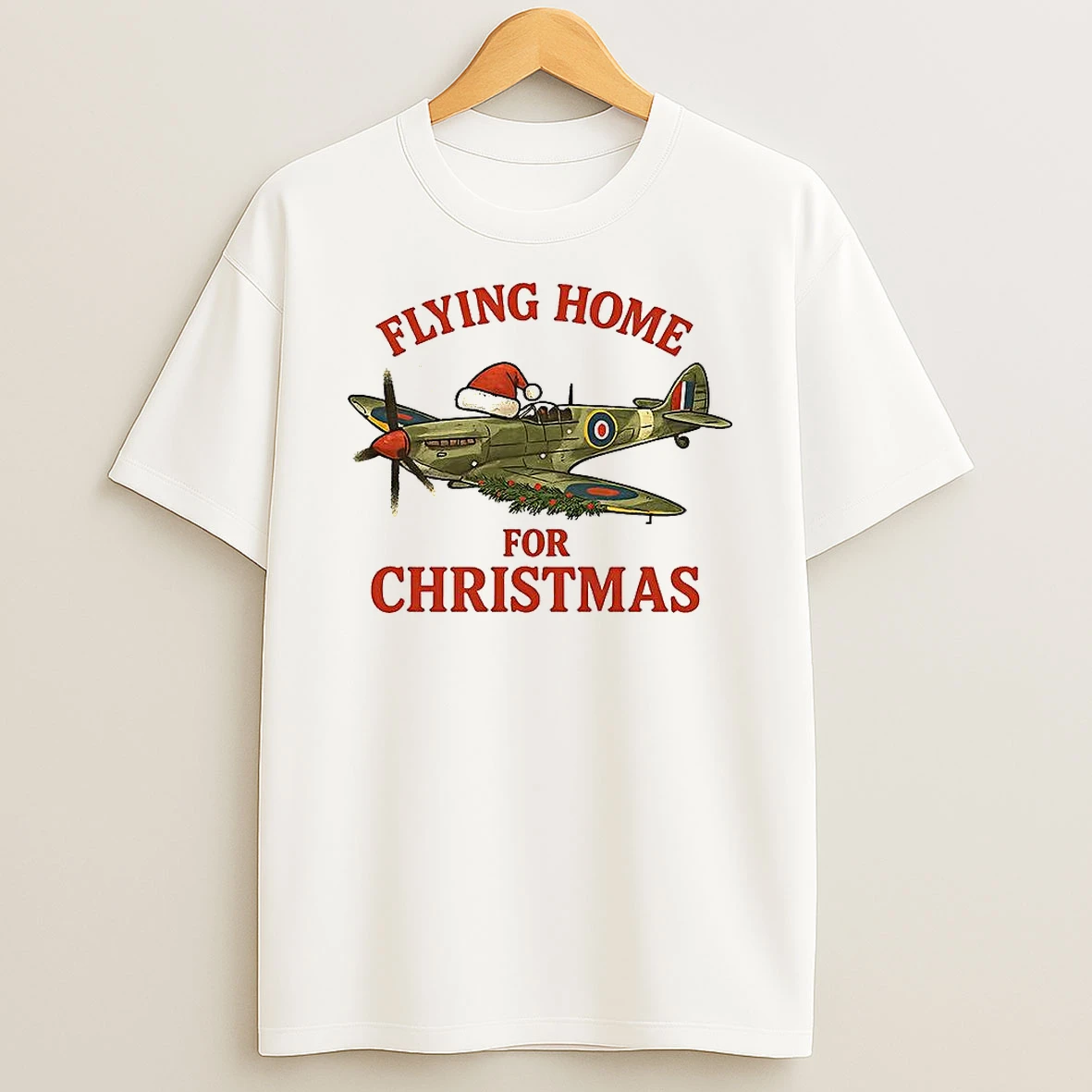 Spitfire Flying Home For Christmas Laurel Shirts
