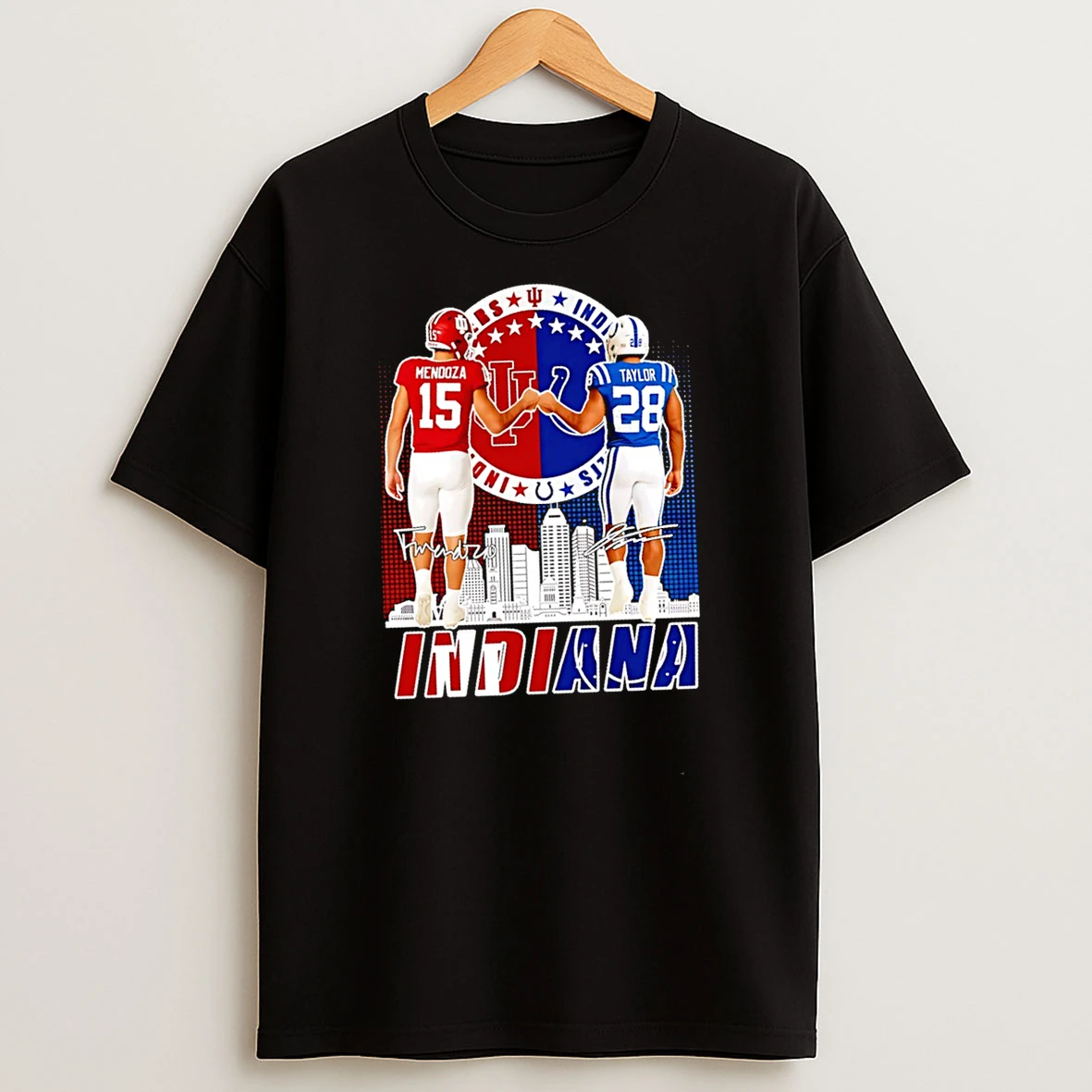 Sports In Indiana Hoosiers Mendoza And Colts Taylor City Skyline Signatures Shirts