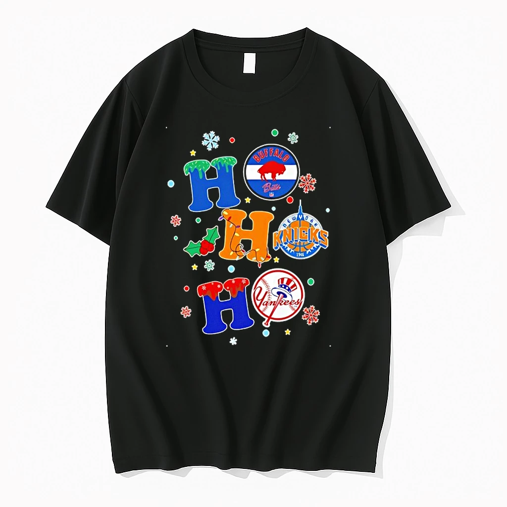 Sports In New York Ho Ho Ho Christmas Buffalo Bills Knicks Yankees Shirts