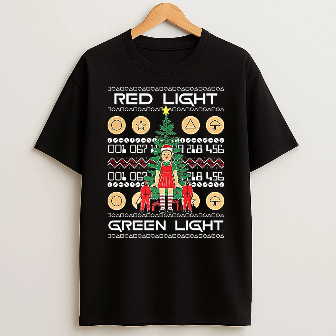 Squid Games Red Light Green Light Sleeping Ugly Christmas Shirts