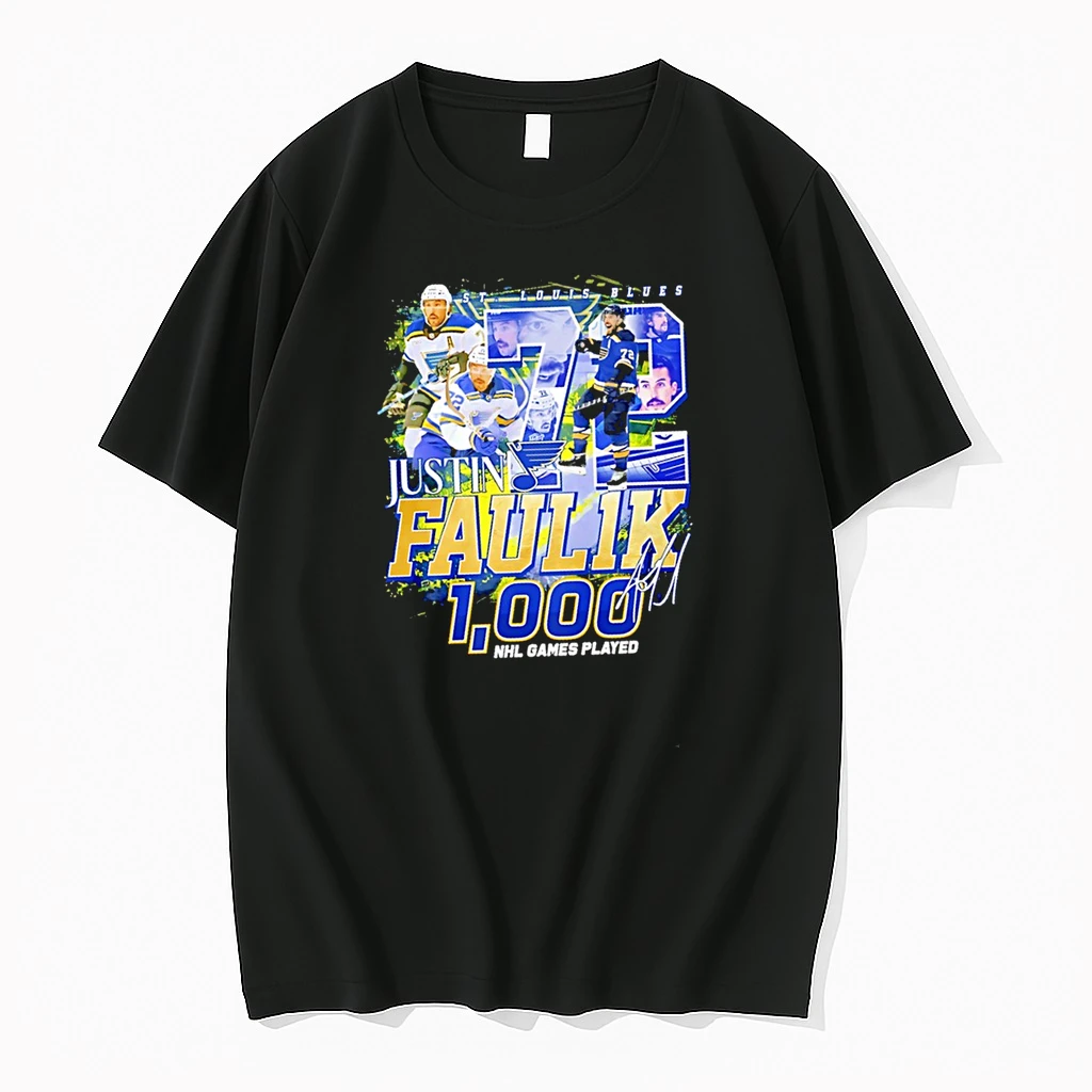 St Louis Blues Justin Faulk 1000 Nhl Games Played Signature Shirts