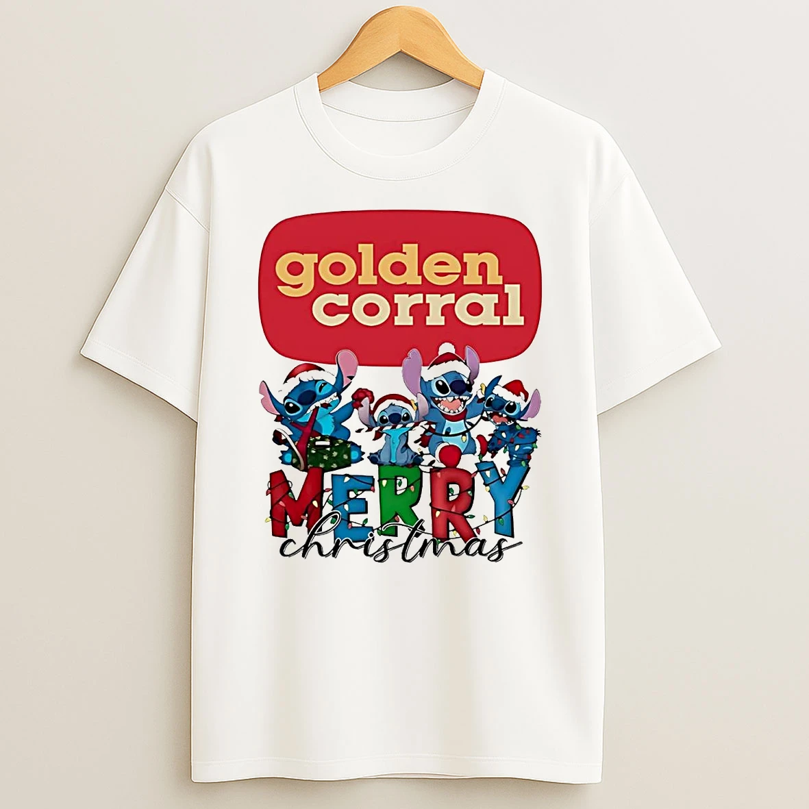 Stitch Golden Corral Merry Christmas Shirts