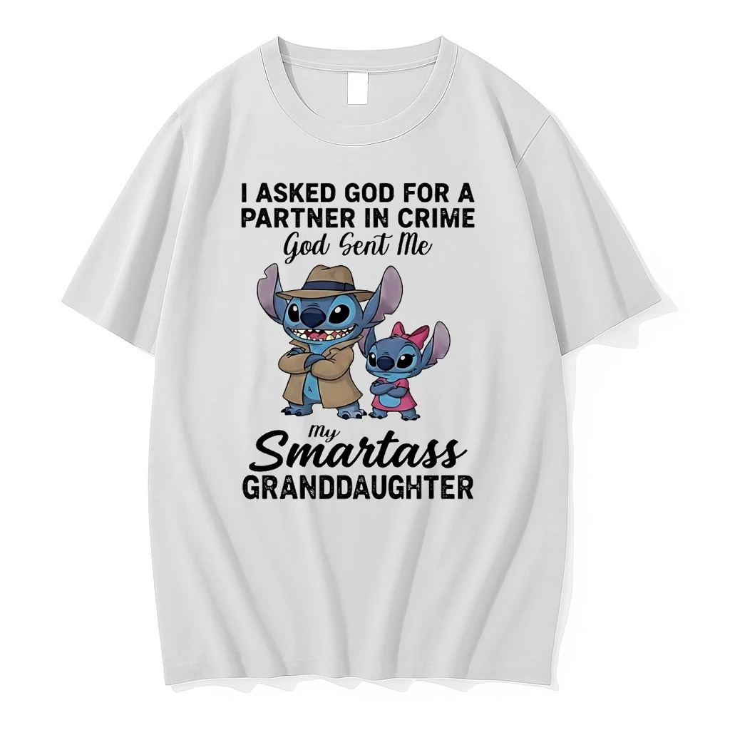 Stitch I Asked God A Partner In Crime God Sent Me Smartass Granddaughter Shirts
