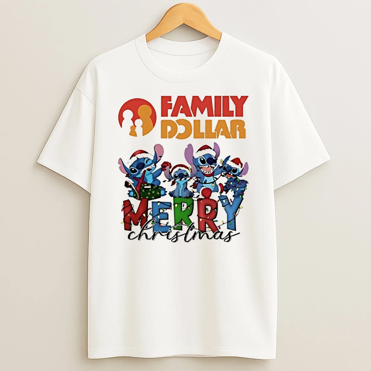 Stitch Merry Christmas Light 2025 X Family Dollar Shirts