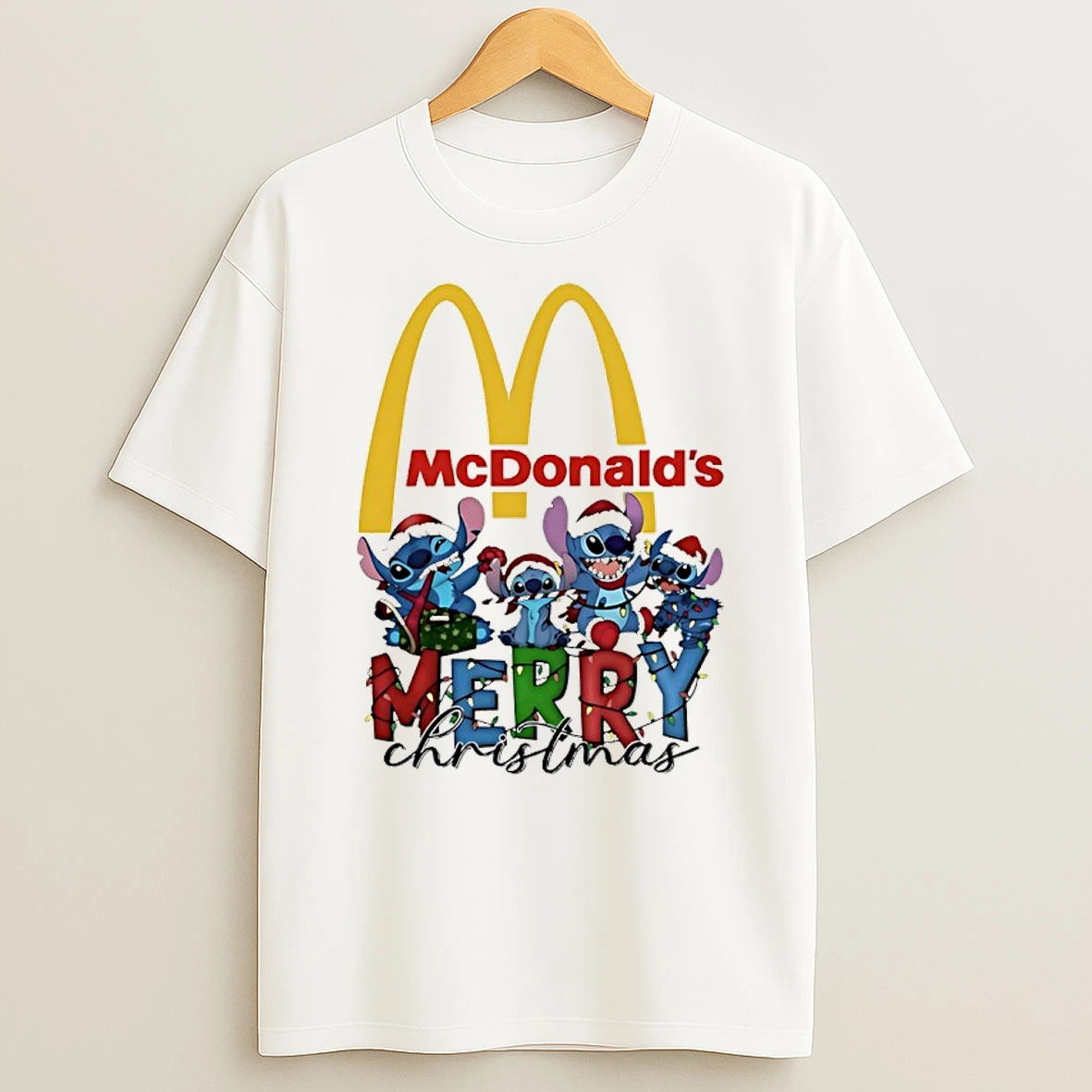 Stitch Merry Christmas Light 2025 X Mcdonalds Shirts