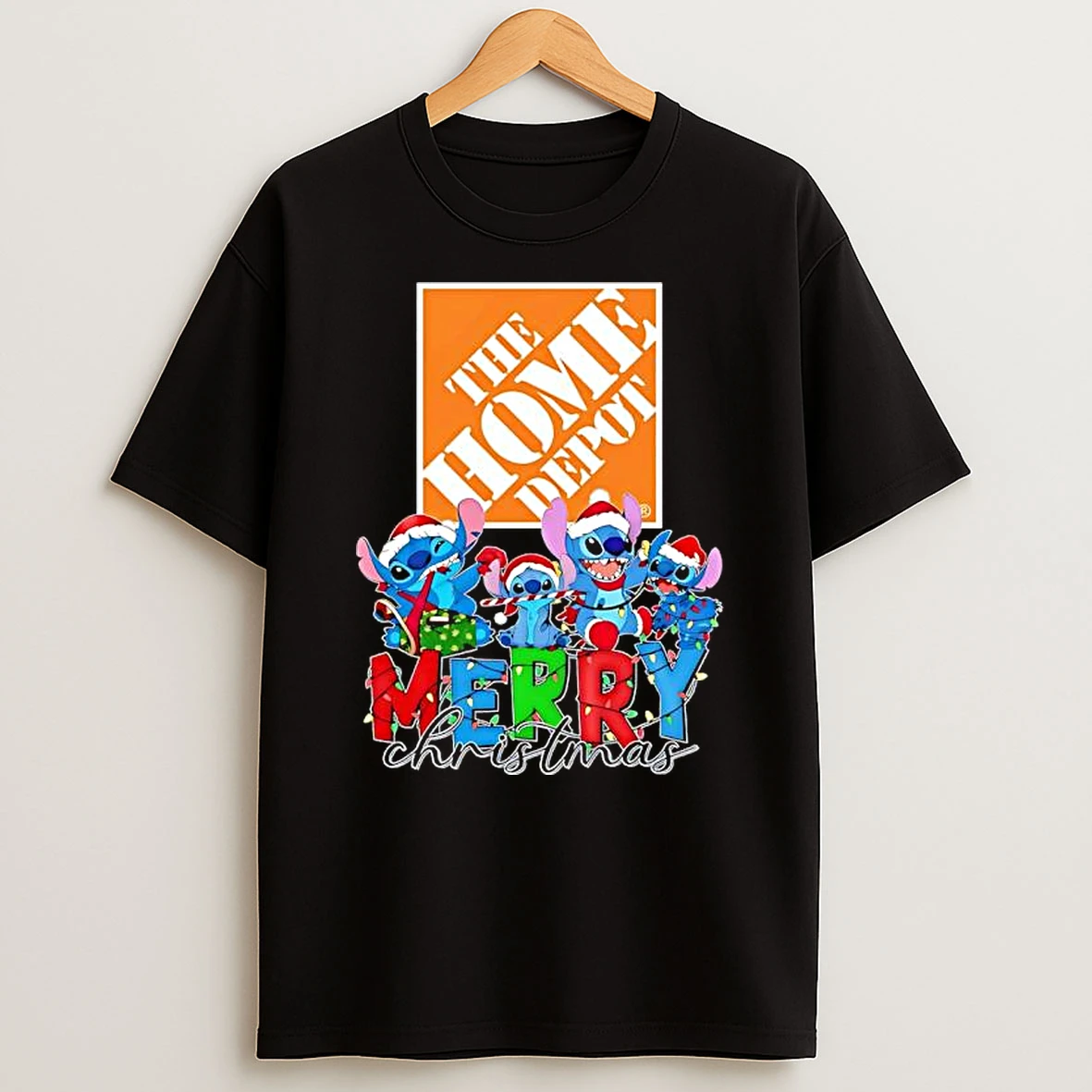 Stitch Merry Christmas X The Home Depot Logo Shirts