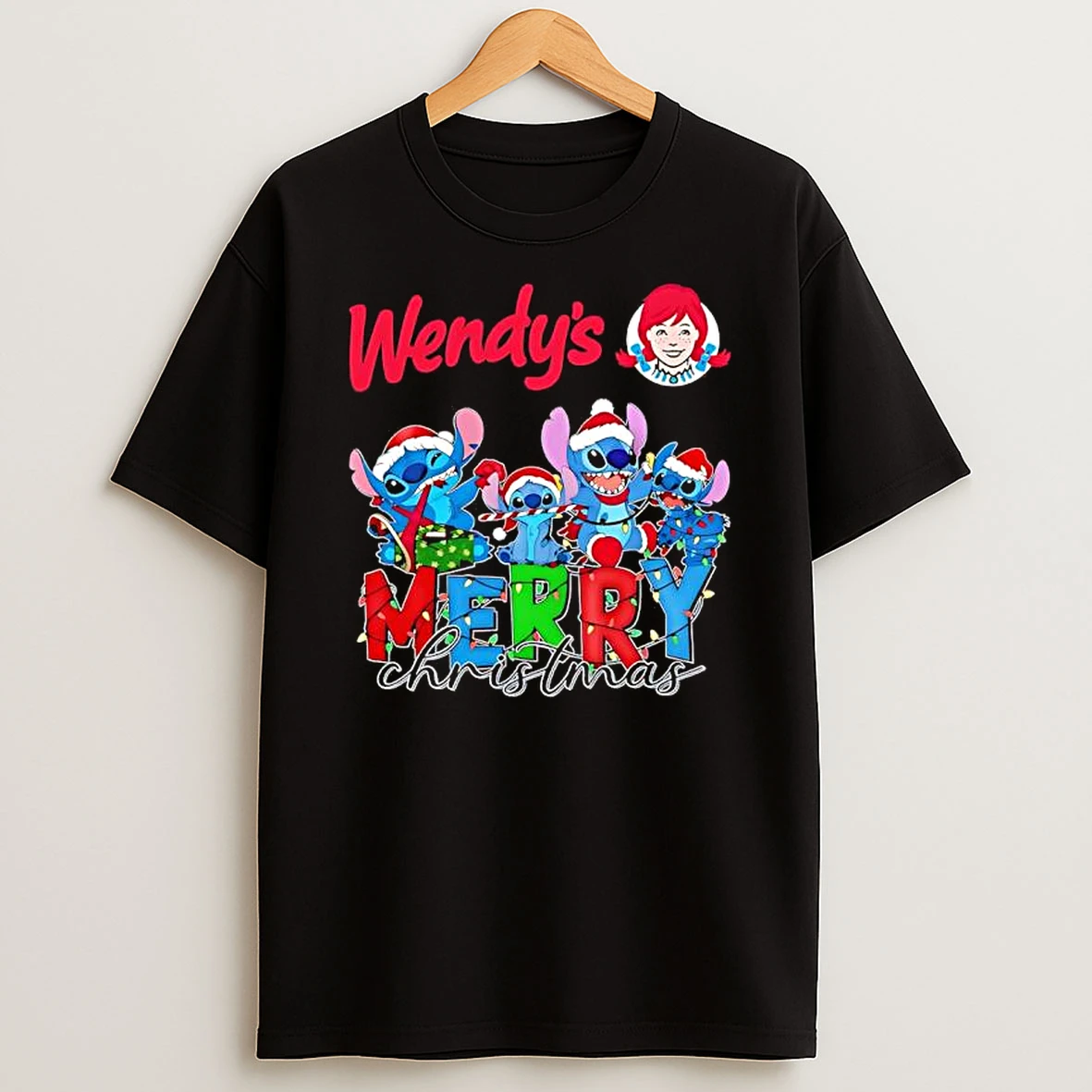 Stitch Merry Christmas X Wendys Logo Shirts