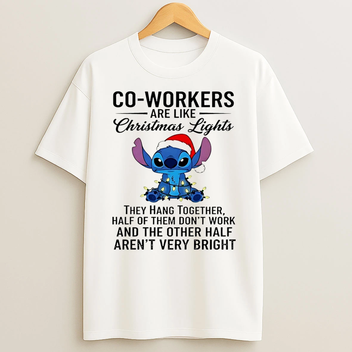 Stitch Santa Co Workers Are Like Christmas Lights Shirts