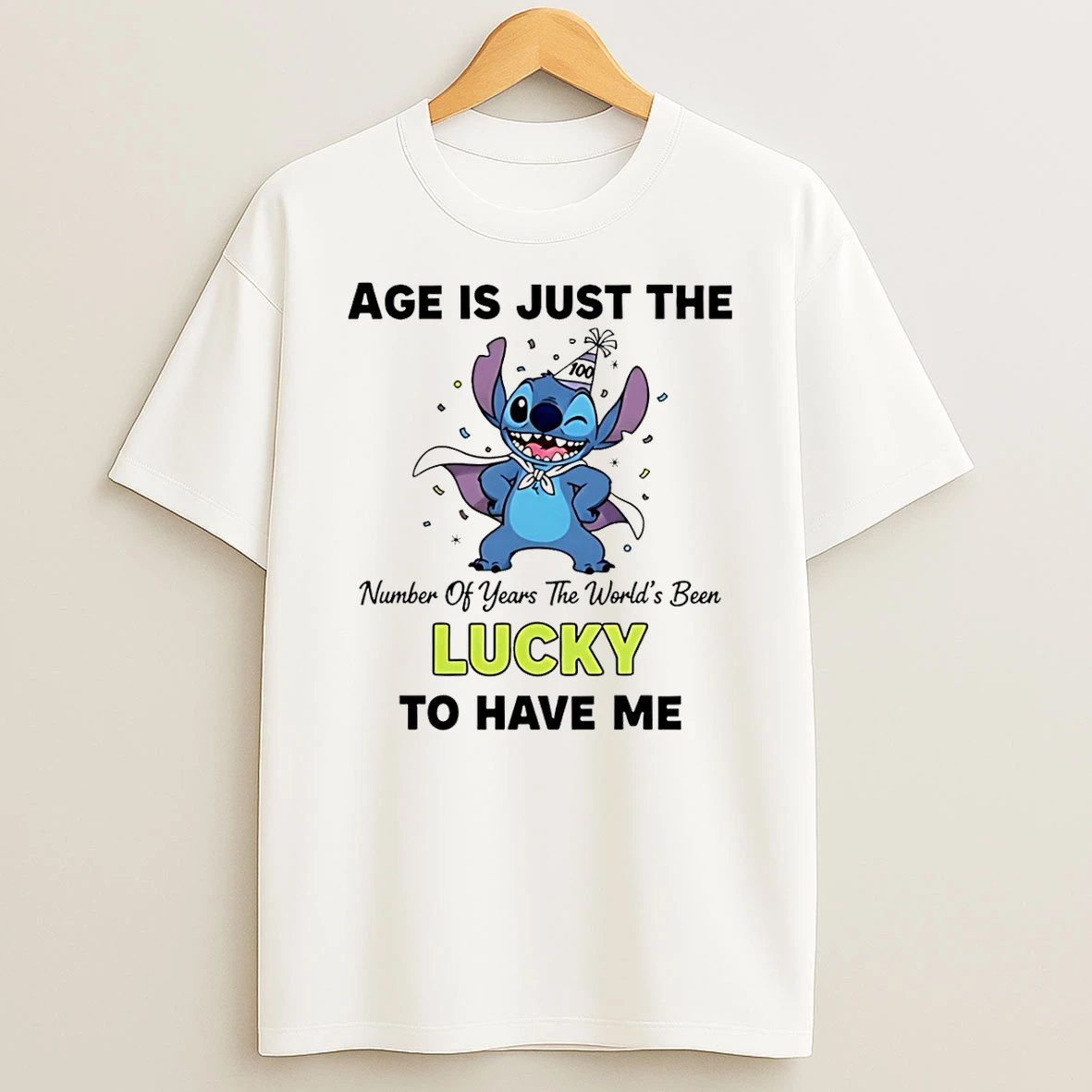 Stitch Age Is Just The Number Of Years The Worlds Been Lucky To Have Me Christmas Shirts