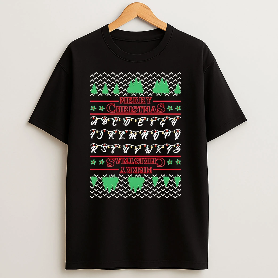 Stranger Things Alphabet Upsdie Down Merry Christmas T Shirts